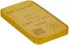 100g Gold Bar Metalor Wafer - Pre-Owned obverse side view