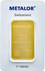 100g Gold Bar Metalor Wafer - Pre-Owned obverse