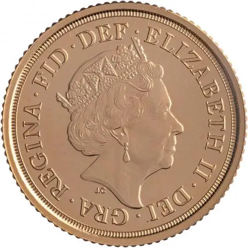 2021 Gold Bullion Ungraded Half Sovereign Elizabeth II  Coin Single United Kingdom The Royal Mint Fifth Portrait Obv