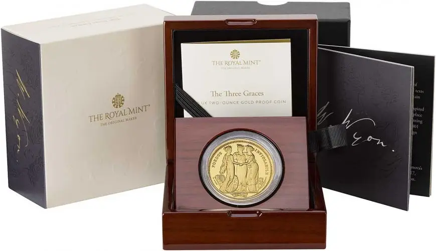 2020 Gold Proof 2 Ounce British Decimal Elizabeth II Three Graces Pound Sterling £200  Coin Single United Kingdom The Royal Mint in box