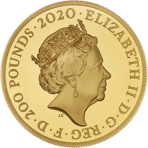 2020 Gold Proof 2 Ounce British Decimal Elizabeth II Three Graces Pound Sterling £200  Coin Single United Kingdom The Royal Mint obverse