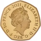 2021 50th Anniversary of Decimal Day - Strike on the Day Gold Proof 50 Pence Coin  obverse  