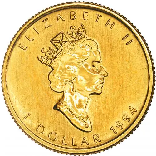 1994 Gold Maple Leaf 0.05 oz Bullion Coin obverse