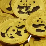 Gold 1 oz Panda Bullion Coins - Minty  dates may vary and designs may vary group shot chards cropped image