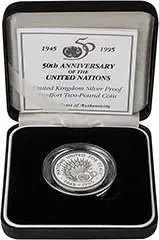 1995 UK Coin £2 Silver Proof Piedfort United Nations
