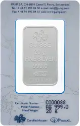 Silver Bullion Ungraded 20 Gram Best Value  Bar Pre-Owned PAMP Suisse obverse