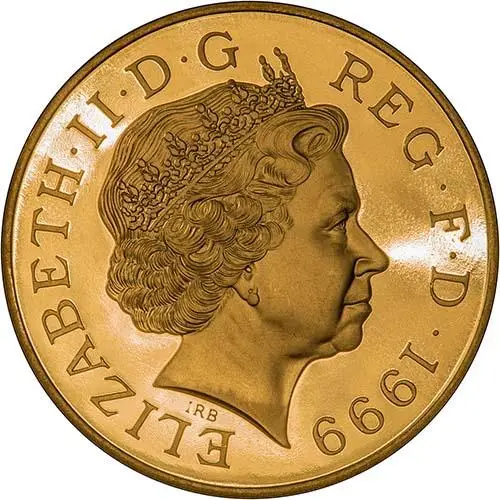 1999 UK Coin £5 / Crown Gold Proof Princess Diana Memorial Obverse