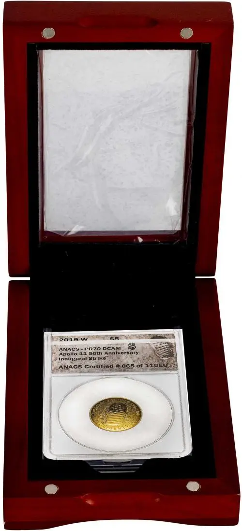 2019 Gold Proof 50th Anniversary Moon landing $5 Coin With Box with Cert PR-70 in box