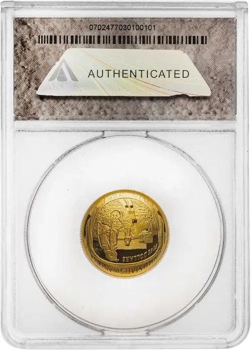 2019 Gold Proof 50th Anniversary Moon landing $5 Coin With Box with Cert PR-70 obverse in slab