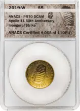 2019 50th Anniversary of the Moon Landing Gold Proof $5 Coin - ANACS PR70 DCAM
