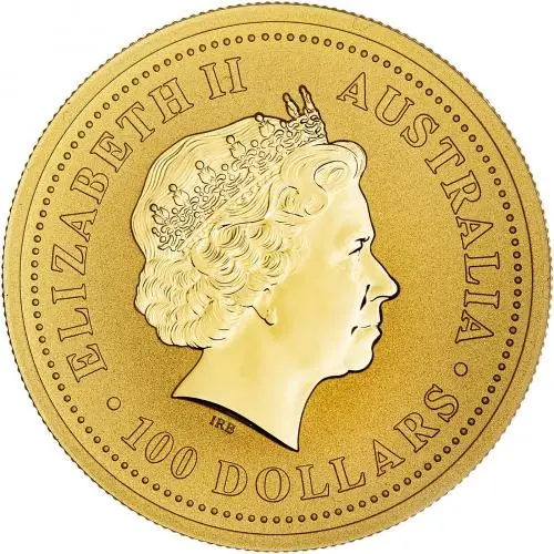 2007 Gold Bullion Ungraded 1 Ounce Kangaroo Nugget Elizabeth II Australian Dollar $100 Coin Single Australia Perth Mint obverse