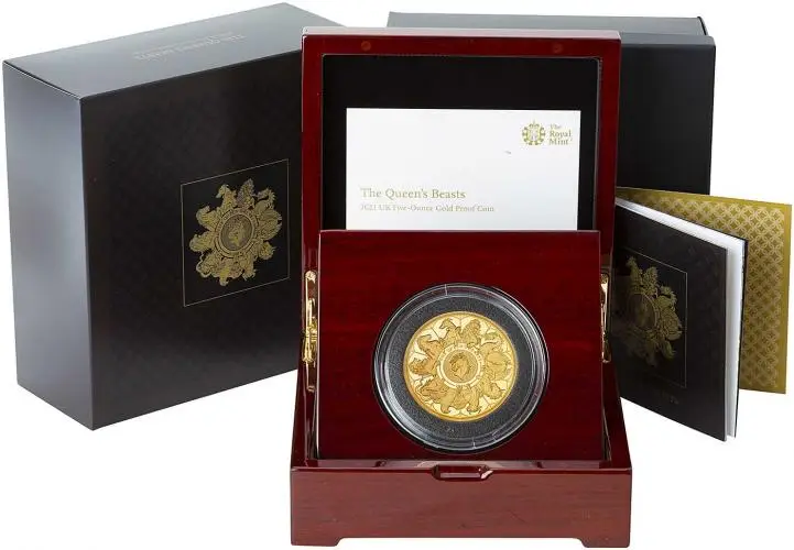 2021 5 oz Gold Proof Queen's Beasts Completer Coin in presentation box