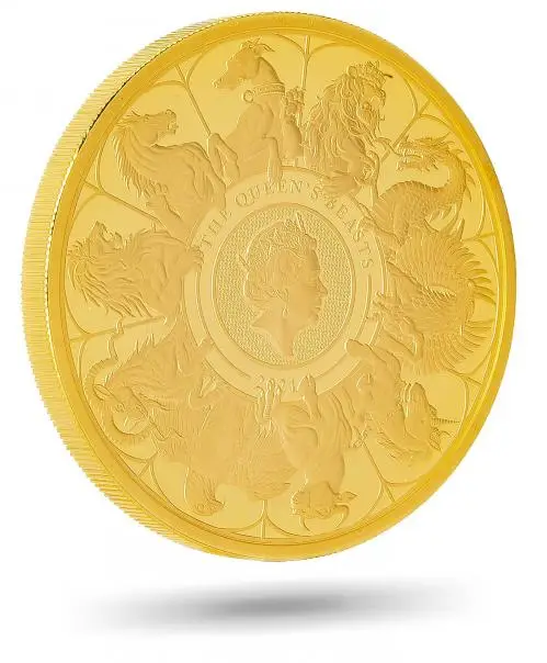  2021 5 oz Gold Proof Queen's Beasts Completer Coin side view