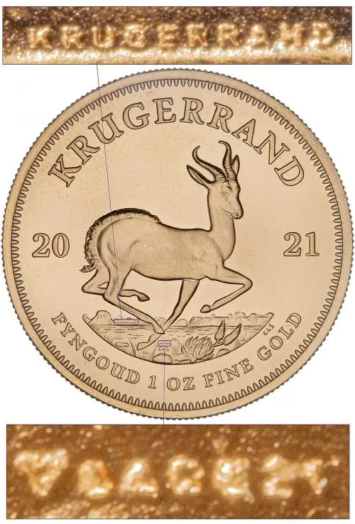 2021 1 oz Gold Krugerrand Bullion Coin obverse security marks