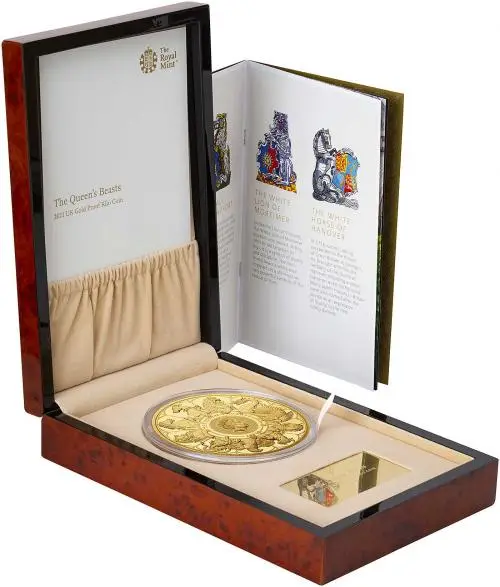 2021 1 kg Gold Proof Queen's Beasts Completer Coin in box side view