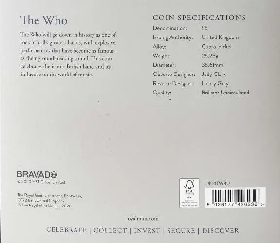 2021 The Who - Music Legends BU £5 Coin specifications
