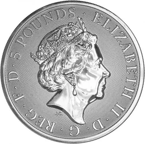 2020 Queen's Beasts 'The White Horse of Hanover' 2 oz Silver Coin 'Fifth Portrait of QEII' Obverse