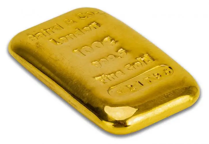 Gold 100g Bar Baird - Pre-Owned side view