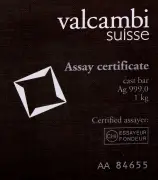 1 Kg Silver Bar Valcambi - Cast assay certificate
