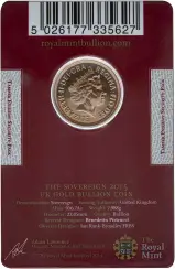2015 Gold Sovereign Bullion Coin In Sleeve Obverse