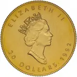 1992 Gold Uncirculated 0.5 Ounce Maple  Coin Single Canada Royal Canadian Mint obverse
