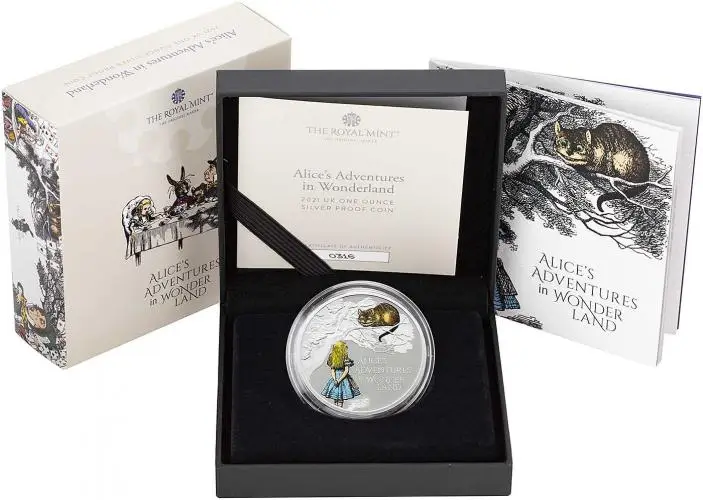 2021 Alice in Wonderland 1 oz Silver Proof Coin in box