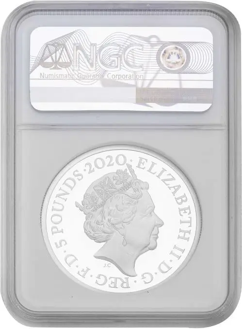 2020 NGC PF-69 Silver Proof 2 Ounce British Decimal Elizabeth II Three Graces Pound Sterling £5 Coin with Cert United Kingdom The Royal Mint obverse