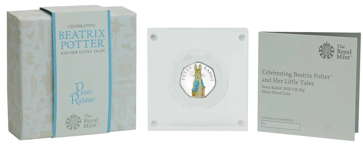 2019 Silver Proof Beatrix Potter Peter Rabbit Pound  display