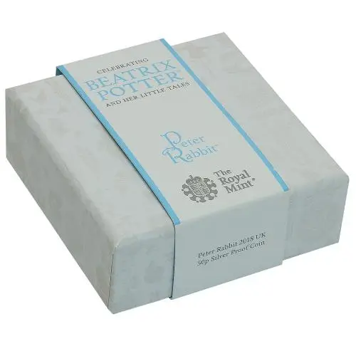 2018 Silver Proof Beatrix Potter Peter Rabbit Pound Sterling 50 Pence  Coin  box