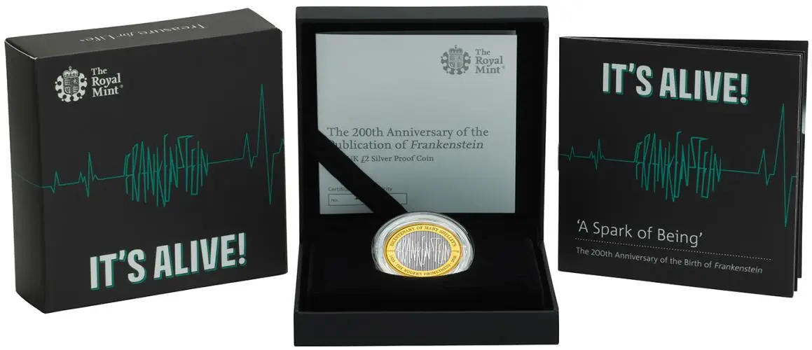 2018 Silver Proof Frankenstein Pound Sterling £2  Coin Single United Kingdom The Royal Mint display