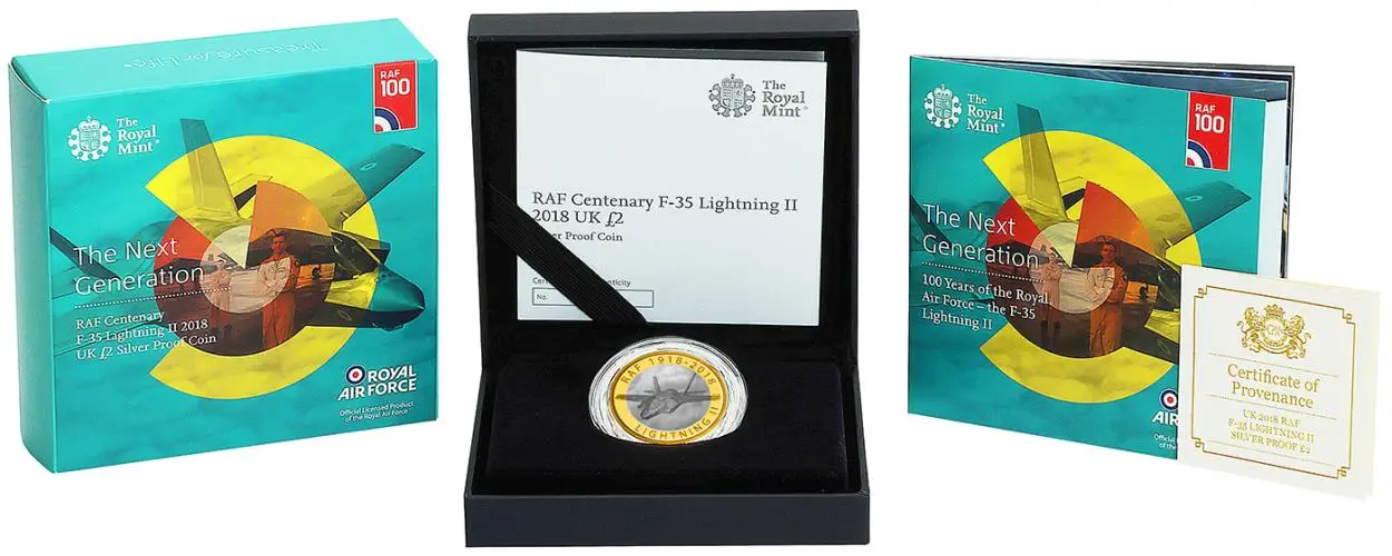 2018 RAF Centenary 'F-35 Lightning II' Silver Proof Coin SH box display