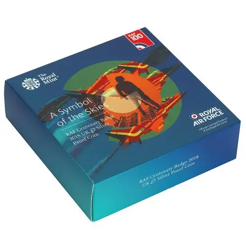 2018 Silver Proof RAF Centenary Elizabeth II Badge Pound Sterling £2  Coin With Box box