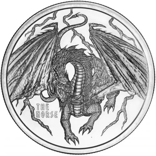 2019 Silver 1 Ounce World Of Dragons The Norse  Rounds Single The Golden State Mint obverse