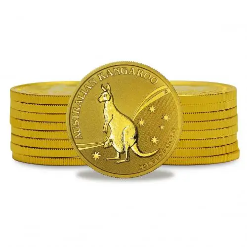 Gold Kangaroo Nugget 1 oz Bullion Coins - Minty mixed stack shot chards image reverse 