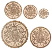 2022 5-Coin Gold Proof Sovereign Set reverse designs