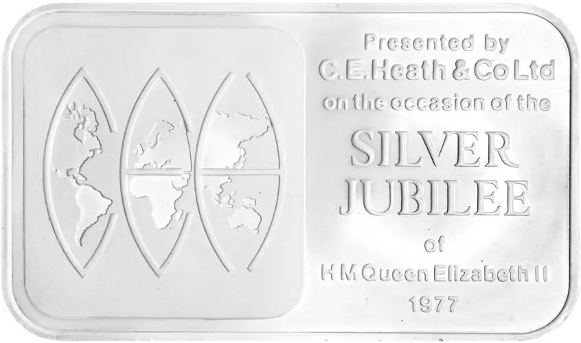 1977 Silver Bullion 500 Gram Silver Jubilee Bar C.E.Health & Co Ltd - Pre-Owned 1 