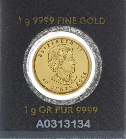 2015 Gold Bullion Ungraded 1 Gram 50 Cent Bar Single Pre-Owned Royal Canadian Mint obverse