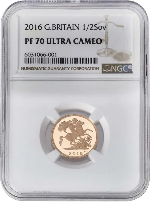 2016 Gold Proof Half Sovereign Graded - PF 70 ULTRA CAMEO reverse slabbed