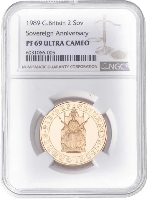 1989 Double Gold Proof Sovereign NGC PF-69 ULTRA CAMEO Coin Obverse