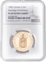1989 Double Gold Proof Sovereign NGC PF-69 ULTRA CAMEO Coin Obverse