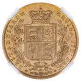 1871 Gold Graded Full Sovereign Victoria Young Head Shield NGC MS-62+ rev