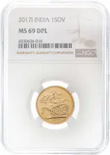 2017 Gold Full Sovereign Elizabeth II Delhi Mint NGC MS-69 DPL