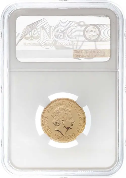 2018 NGC Gold Graded Full Sovereign Elizabeth II Coin Slabbed Collectable United Kingdom Bombay Mint MS-70 DPL obverse