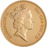 1985 Gold Brilliant Uncirculated Quintuple Sovereign £5 St George  obv