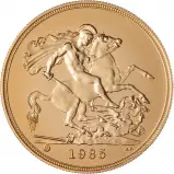 1985 Gold Brilliant Uncirculated Quintuple Sovereign £5 St George  rev