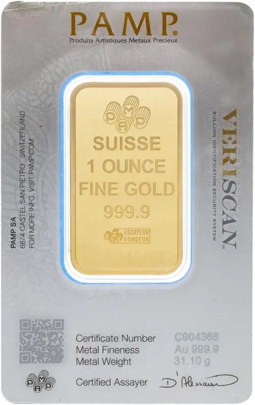PAMP Fortuna Ounce Gold Bar New Chards