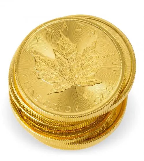2022 Gold Maple Leaf 1 oz Bullion Coin stack of 10