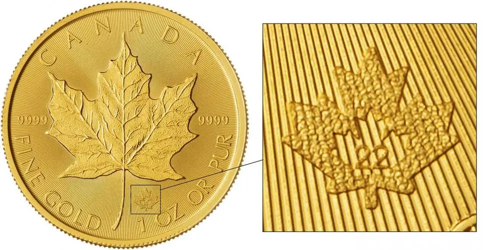 2022 Gold Maple Leaf 1 oz Bullion Coin with security mark