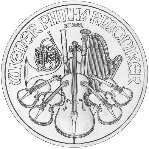 2022 Silver Bullion Ungraded 1 Ounce Philharmonic Euro  Coin Single Austria Austrian Mint reverse crop chards image