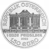 2022 Silver Bullion Ungraded 1 Ounce Philharmonic Euro  Coin Single Austria Austrian Mint obverse crop chards image